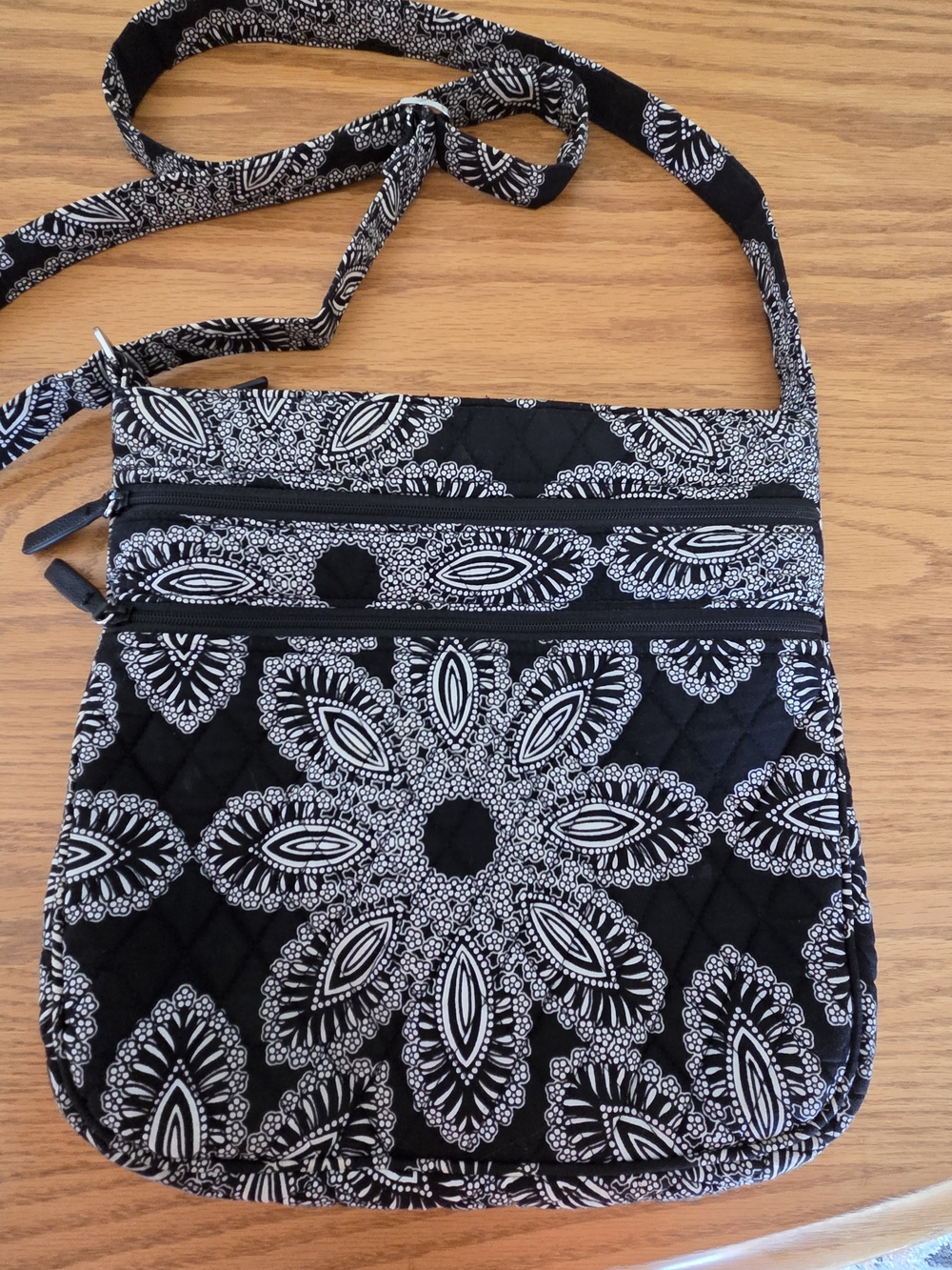 Vera Bradley Black & White Quilted Crossbody with Paisley Medallion